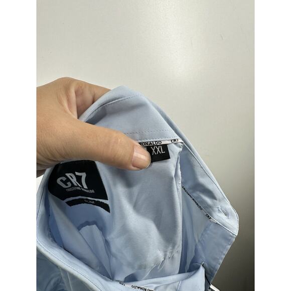 CR7 Cristiano Ronaldo Slim Fit Button Up Light Blue Dress Shirt Size 2XL XXL - Picture 8 of 9